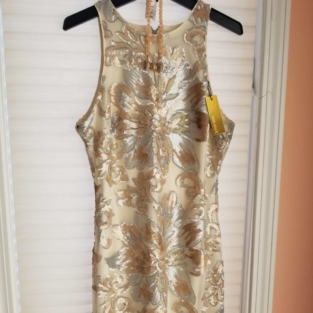Champagne and silver sequins dress